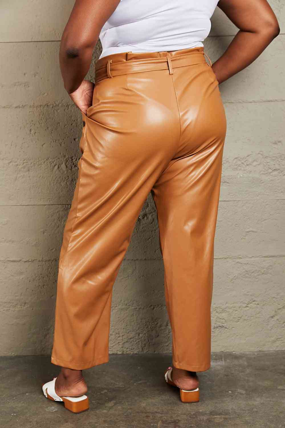 HEYSON Powerful You Full Size Faux Leather Tie Waist Pants