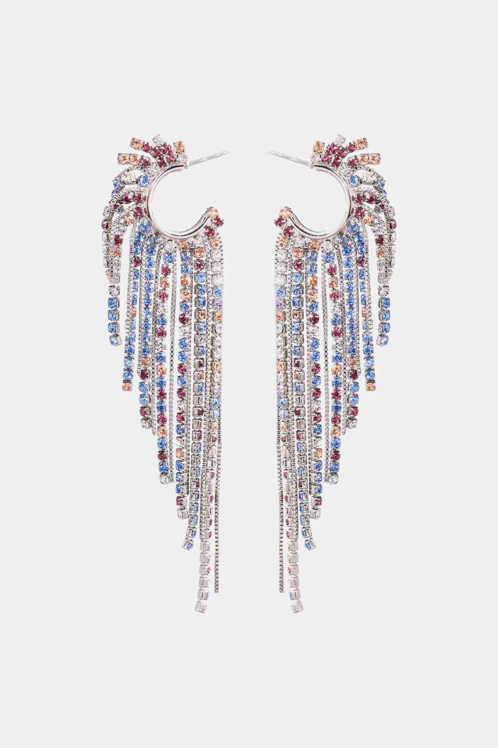 Fringed Rhinestone Zinc Alloy Dangle Earrings