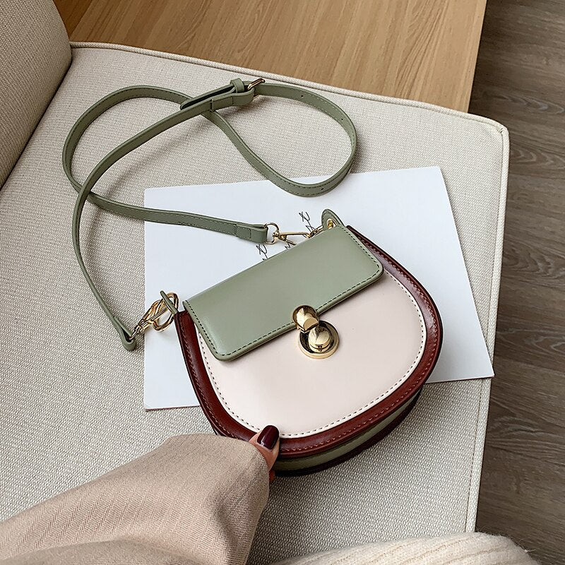 PU Leather Contrast Color Shoulder Bags