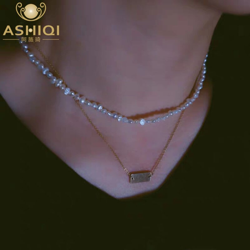 ASHIQI 4-5mm Natural Freshwater Pearl Choker Necklace Baroque pearl Jewelry for women with 925 Silver Clasp