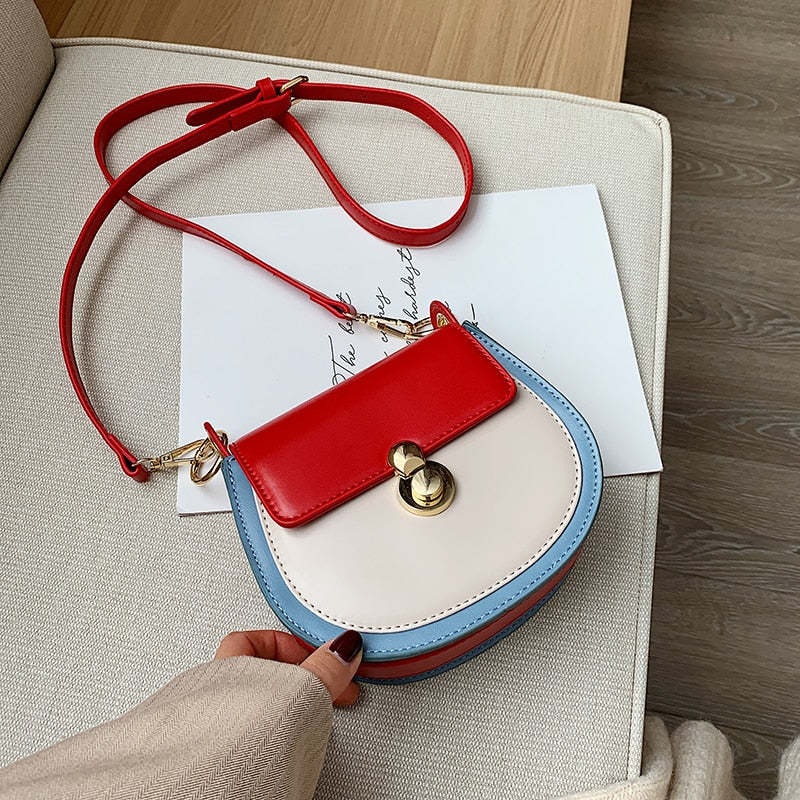 PU Leather Contrast Color Shoulder Bags