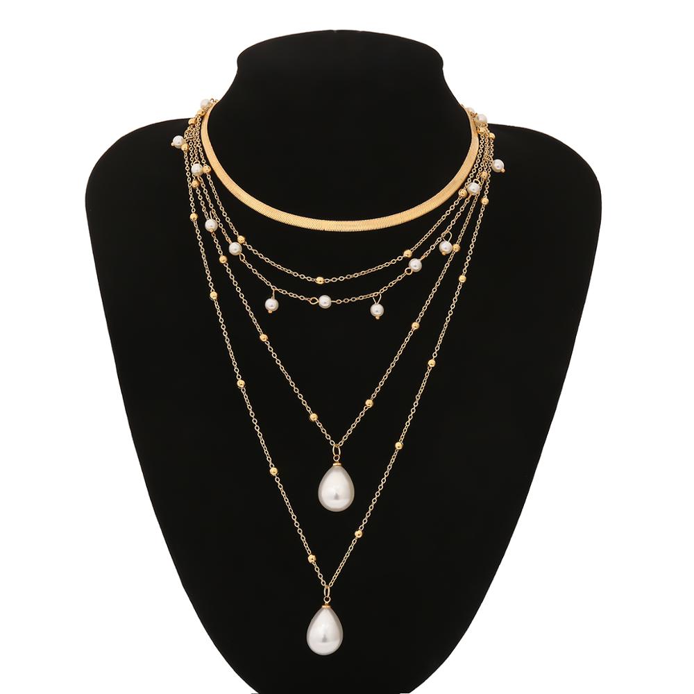 IngeSight.Z Bohemian Multi Layer Imitation Pearl Tassel Choker Necklace Collar Statement Pendant Necklace for Women Jewelry