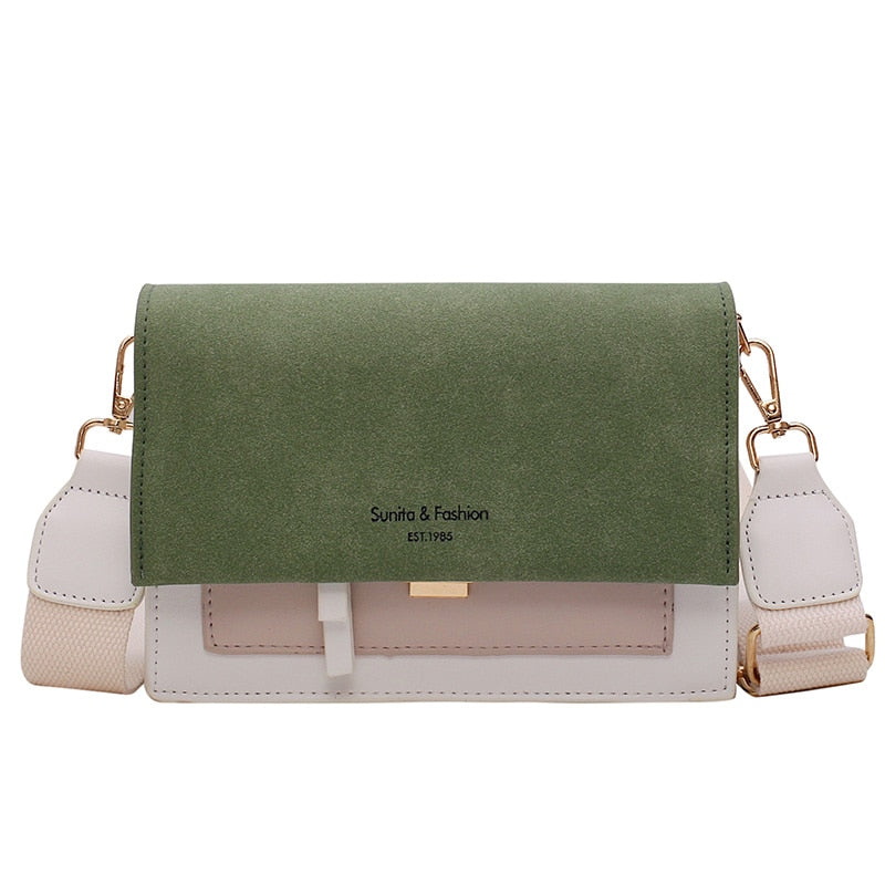 Scrub Leather Contrast Color Crossbody Bag