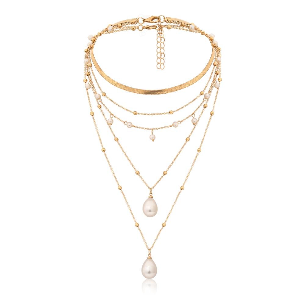 IngeSight.Z Bohemian Multi Layer Imitation Pearl Tassel Choker Necklace Collar Statement Pendant Necklace for Women Jewelry