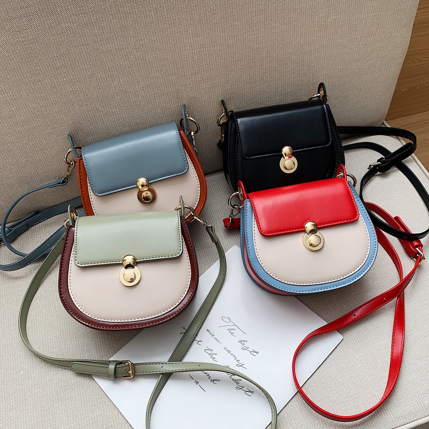 PU Leather Contrast Color Shoulder Bags