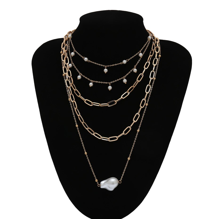 IngeSight.Z Bohemian Multi Layer Imitation Pearl Tassel Choker Necklace Collar Statement Pendant Necklace for Women Jewelry