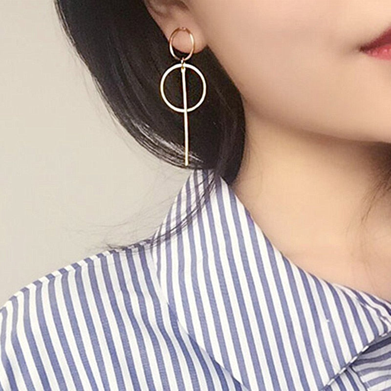 2020 NEW Gold Metal Long Circle Pendant Earings Tassel Earrings for Women Fashion Jewelry Statement Geometric Voor Vrouwen