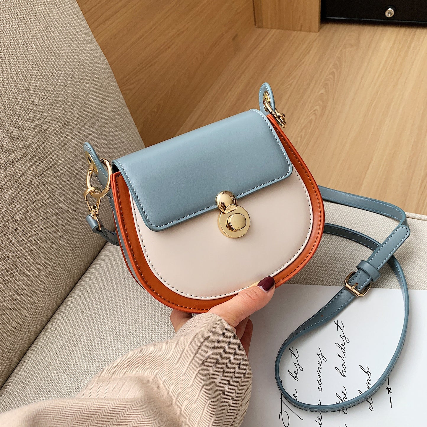 PU Leather Contrast Color Shoulder Bags