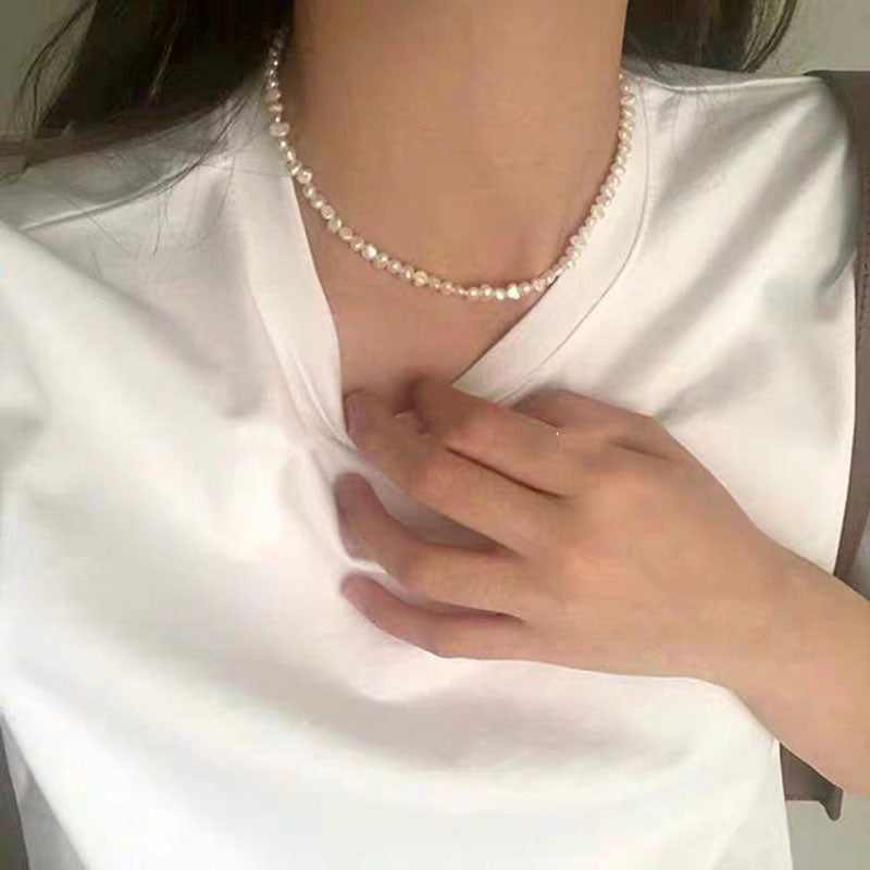 ASHIQI 4-5mm Natural Freshwater Pearl Choker Necklace Baroque pearl Jewelry for women with 925 Silver Clasp