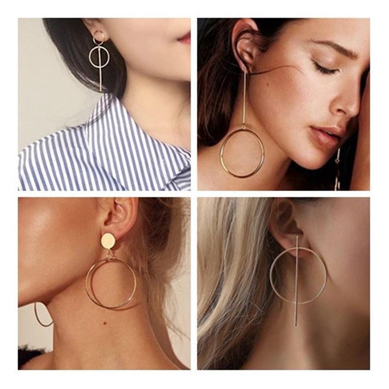 2020 NEW Gold Metal Long Circle Pendant Earings Tassel Earrings for Women Fashion Jewelry Statement Geometric Voor Vrouwen