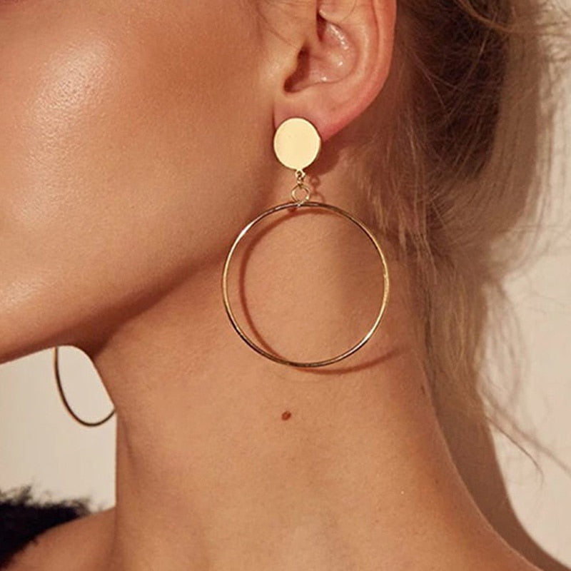 2020 NEW Gold Metal Long Circle Pendant Earings Tassel Earrings for Women Fashion Jewelry Statement Geometric Voor Vrouwen