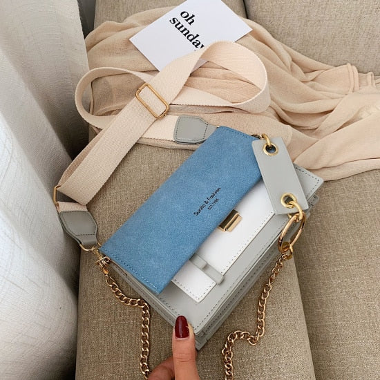 Scrub Leather Contrast Color Crossbody Bag