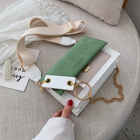 Scrub Leather Contrast Color Crossbody Bag