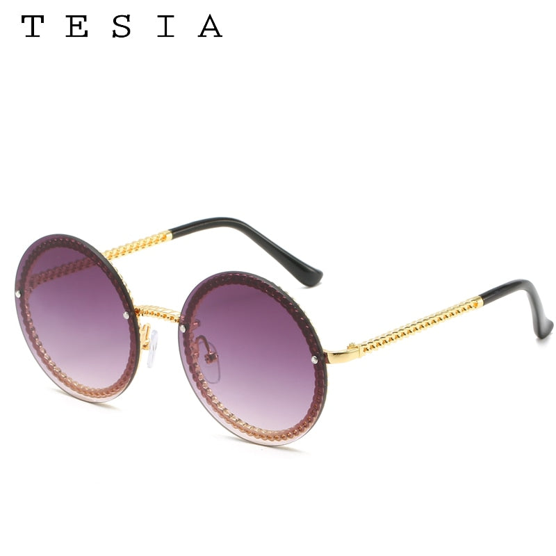 Brand Round Sunglasses Women Luxury Rimless Feamle Shades Europe Popular Ins Sun glasses lunettes de sol femme