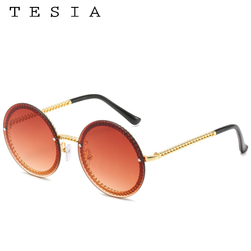 Brand Round Sunglasses Women Luxury Rimless Feamle Shades Europe Popular Ins Sun glasses lunettes de sol femme