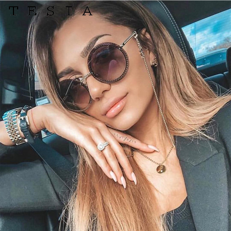 Brand Round Sunglasses Women Luxury Rimless Feamle Shades Europe Popular Ins Sun glasses lunettes de sol femme