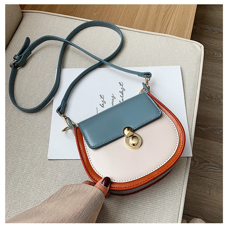 PU Leather Contrast Color Shoulder Bags
