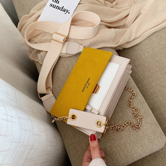 Scrub Leather Contrast Color Crossbody Bag