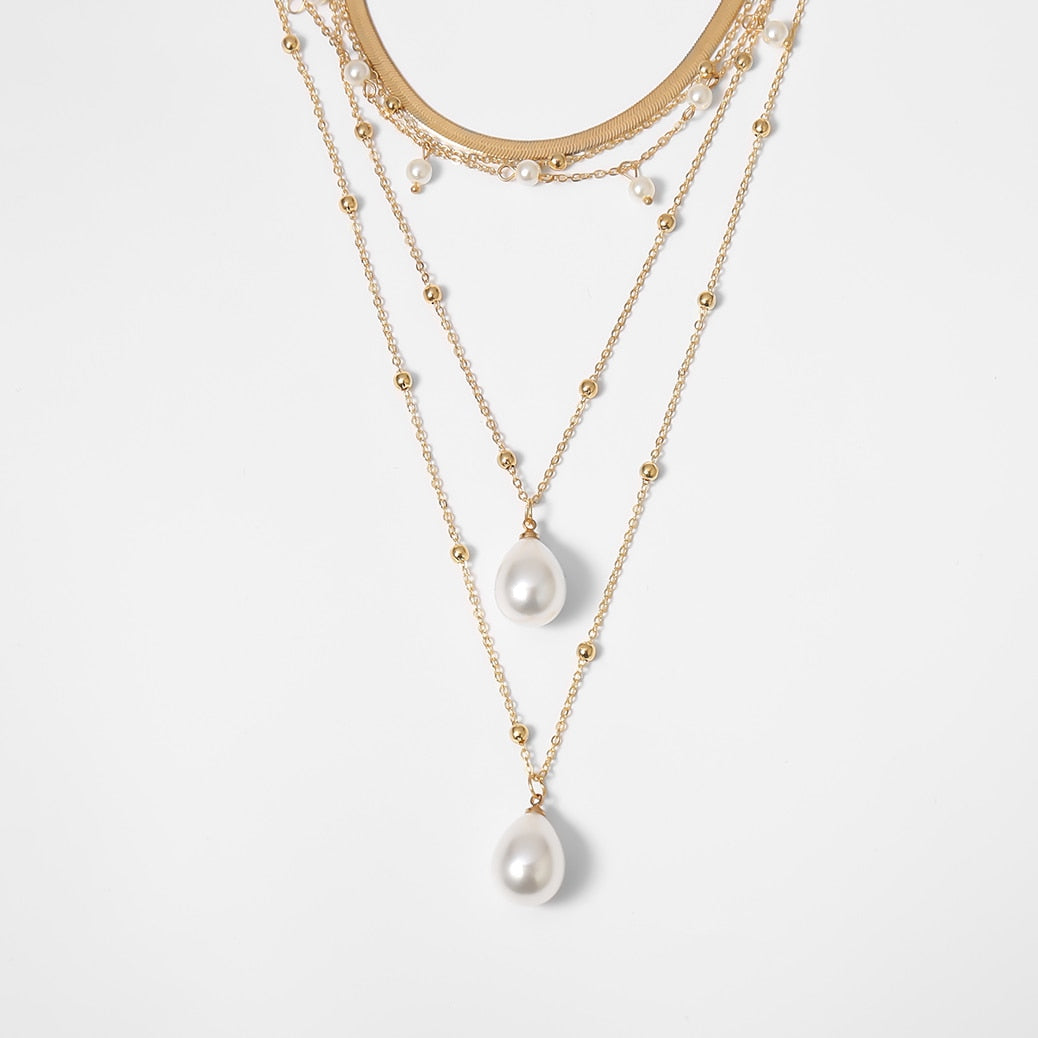 IngeSight.Z Bohemian Multi Layer Imitation Pearl Tassel Choker Necklace Collar Statement Pendant Necklace for Women Jewelry