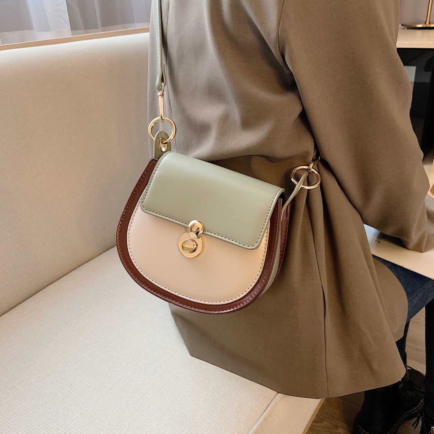 PU Leather Contrast Color Shoulder Bags