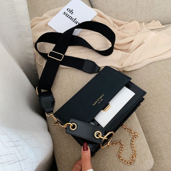 Scrub Leather Contrast Color Crossbody Bag