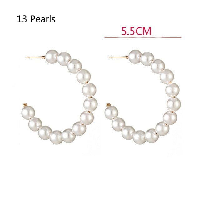 New Boho White Imitation Pearl Round Circle Hoop Earrings Women Gold Color Big Earings Korean Jewelry Brincos Statement Earrings