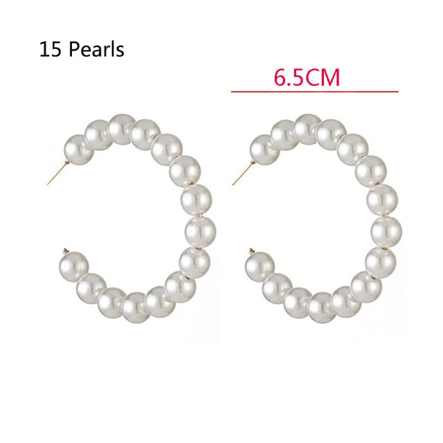 New Boho White Imitation Pearl Round Circle Hoop Earrings Women Gold Color Big Earings Korean Jewelry Brincos Statement Earrings
