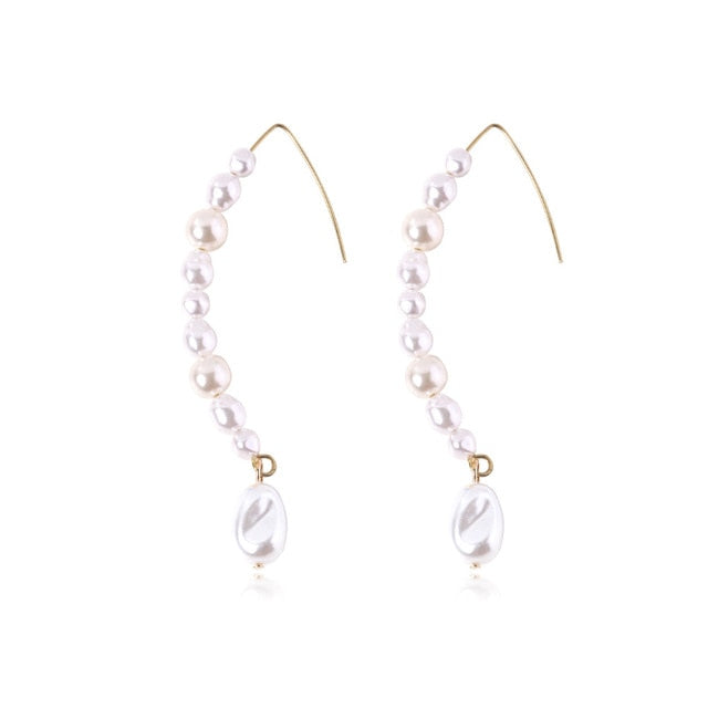 New Boho White Imitation Pearl Round Circle Hoop Earrings Women Gold Color Big Earings Korean Jewelry Brincos Statement Earrings