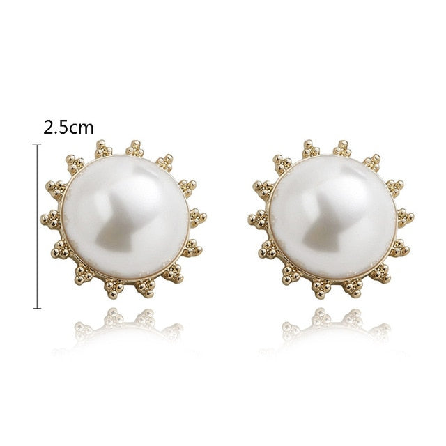 New Boho White Imitation Pearl Round Circle Hoop Earrings Women Gold Color Big Earings Korean Jewelry Brincos Statement Earrings