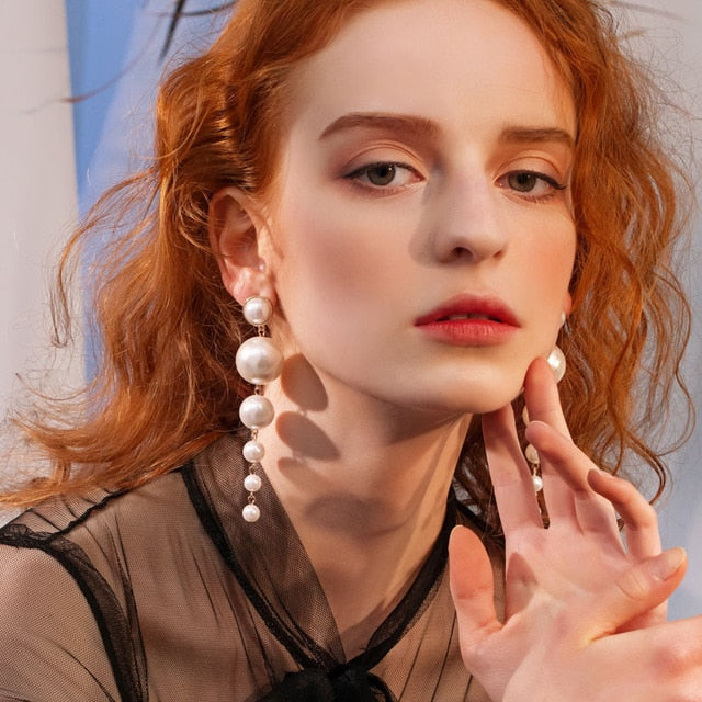 New Boho White Imitation Pearl Round Circle Hoop Earrings Women Gold Color Big Earings Korean Jewelry Brincos Statement Earrings