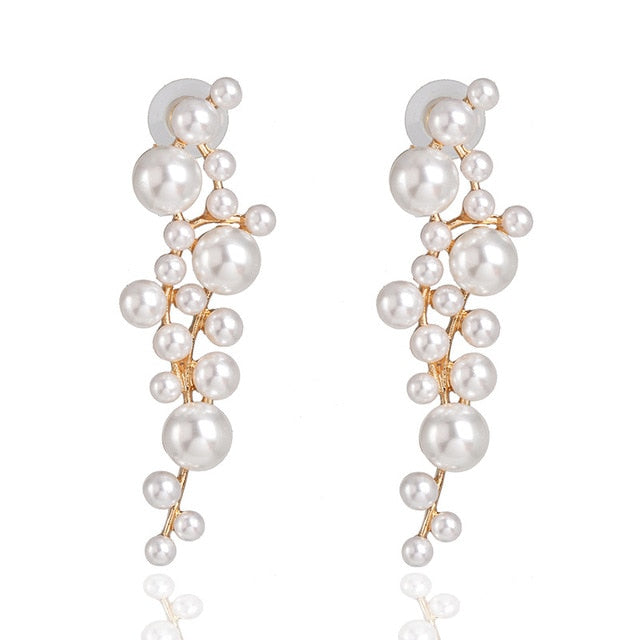 New Boho White Imitation Pearl Round Circle Hoop Earrings Women Gold Color Big Earings Korean Jewelry Brincos Statement Earrings
