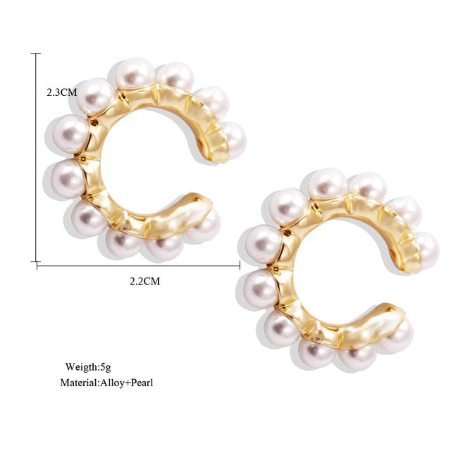 New Boho White Imitation Pearl Round Circle Hoop Earrings Women Gold Color Big Earings Korean Jewelry Brincos Statement Earrings