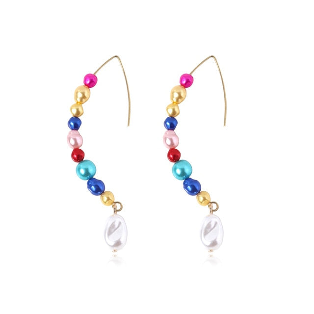 New Boho White Imitation Pearl Round Circle Hoop Earrings Women Gold Color Big Earings Korean Jewelry Brincos Statement Earrings