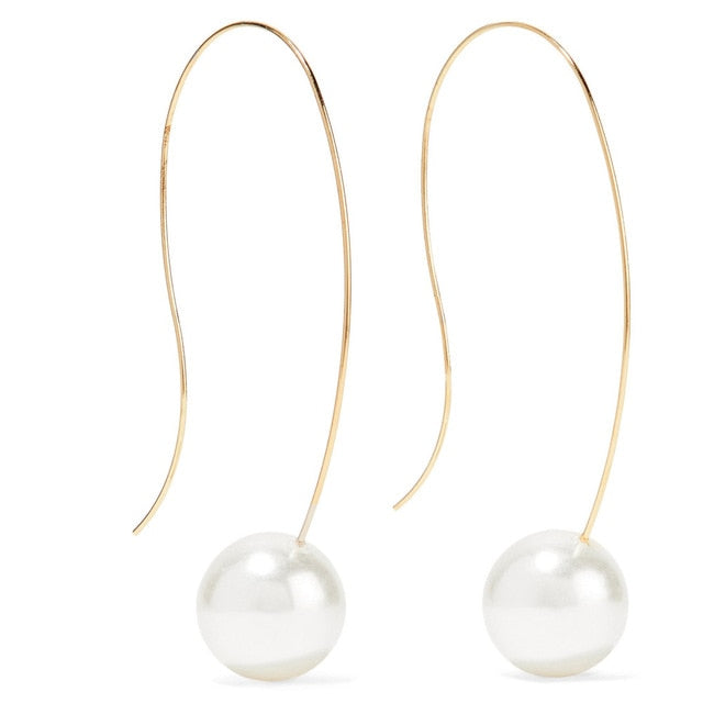 New Boho White Imitation Pearl Round Circle Hoop Earrings Women Gold Color Big Earings Korean Jewelry Brincos Statement Earrings