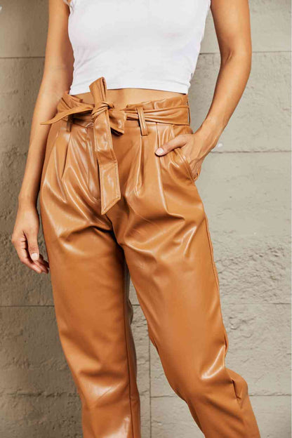HEYSON Powerful You Full Size Faux Leather Tie Waist Pants