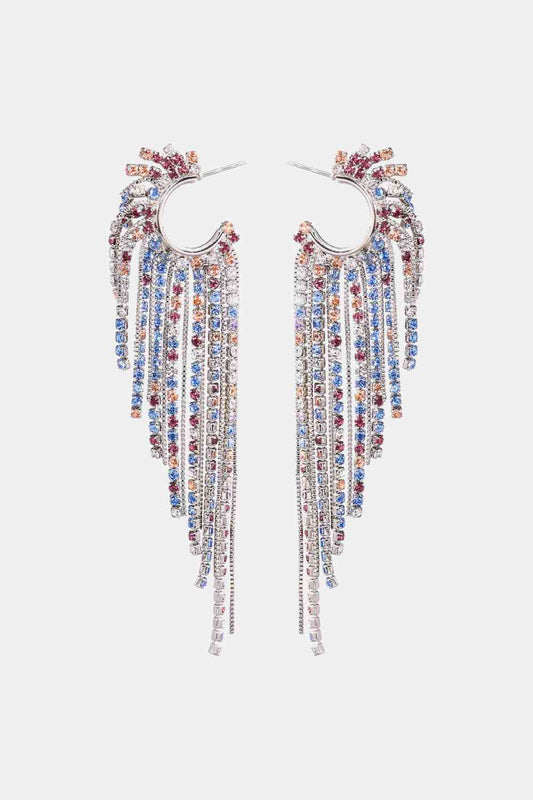 Fringed Rhinestone Zinc Alloy Dangle Earrings