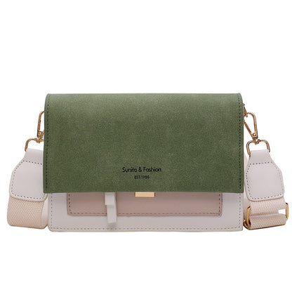 Scrub Leather Contrast Color Crossbody Bag