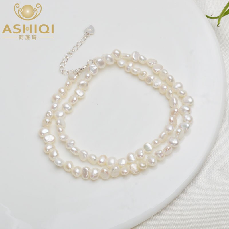 ASHIQI 4-5mm Natural Freshwater Pearl Choker Necklace Baroque pearl Jewelry for women with 925 Silver Clasp