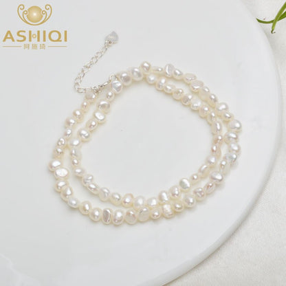 ASHIQI 4-5mm Natural Freshwater Pearl Choker Necklace Baroque pearl Jewelry for women with 925 Silver Clasp