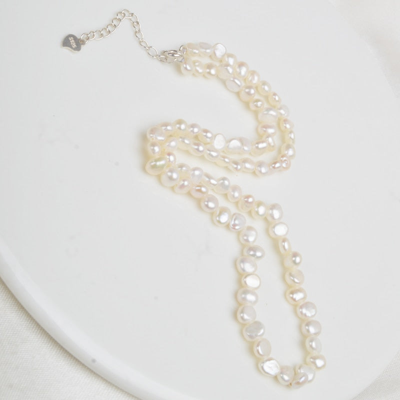 ASHIQI 4-5mm Natural Freshwater Pearl Choker Necklace Baroque pearl Jewelry for women with 925 Silver Clasp