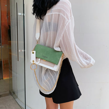Scrub Leather Contrast Color Crossbody Bag