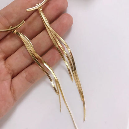 Peri'sBox Bar Long Thread Tassel Earrings Glossy Arc Geometric Earrings for Women Gold Silver Color Statement Earrings