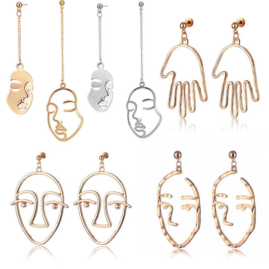 IPARAM 2020 New Arrival Abstract Stylish Hollow Out Face Dangle Earrings Girls Statement Drop Earrings Statement Earrings