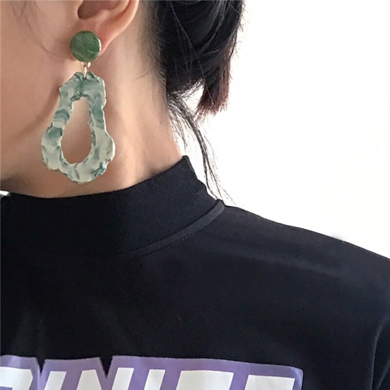 AENSOA Fashion Design Acrylic Irregular Long Drop Earrings 2019 Marble Pattern Stone Handmade Geometric Resin Earrings For Women