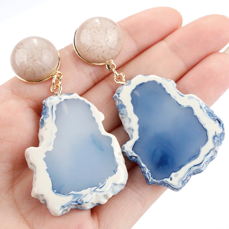 AENSOA Fashion Design Acrylic Irregular Long Drop Earrings 2019 Marble Pattern Stone Handmade Geometric Resin Earrings For Women