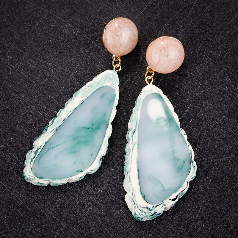 AENSOA Fashion Design Acrylic Irregular Long Drop Earrings 2019 Marble Pattern Stone Handmade Geometric Resin Earrings For Women