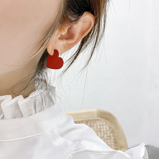 AENSOA 2019 Vintage Women Heart Shape Cute Drop Earrings New Fashion Red Color Love Heart Statement Small Earrings for Women