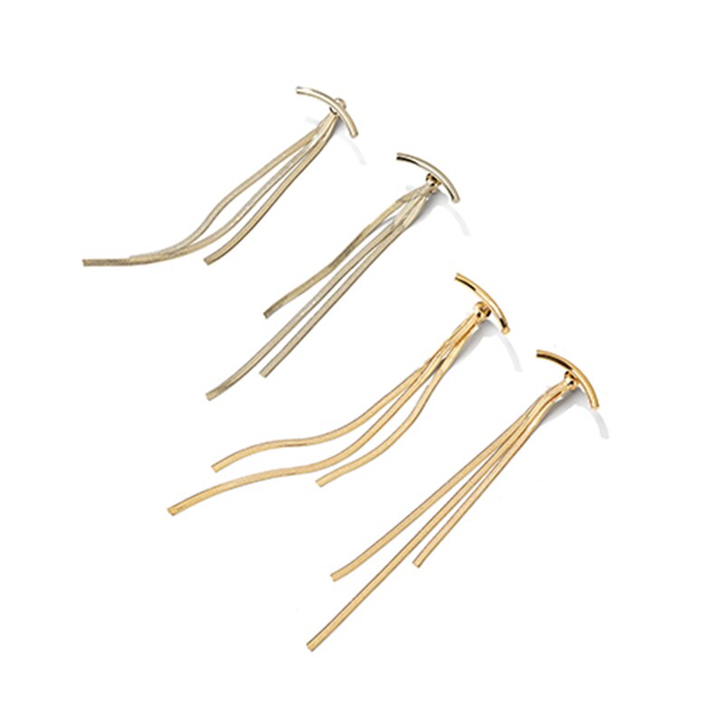 Peri'sBox Bar Long Thread Tassel Earrings Glossy Arc Geometric Earrings for Women Gold Silver Color Statement Earrings