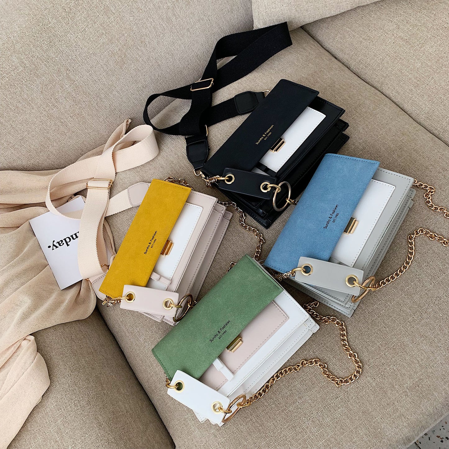 Scrub Leather Contrast Color Crossbody Bag
