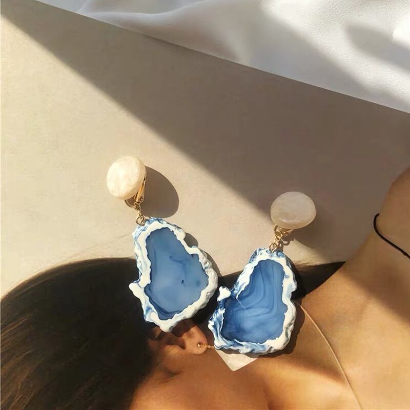 AENSOA Fashion Design Acrylic Irregular Long Drop Earrings 2019 Marble Pattern Stone Handmade Geometric Resin Earrings For Women